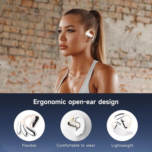 Open Ear Bluetooth 5.4 Headphones, 40Hrs Sport Earbuds,Ear Buds with Stereo Deep Bass and Built-in Mic, LED Display Charging Case, IPX7 Waterproof Earphones Equipped with Earhooks for Workout, White. in Saudi Arabia