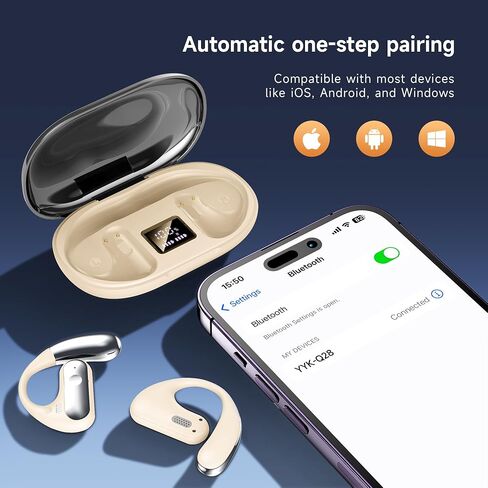 Open Ear Bluetooth 5.4 Headphones, 40Hrs Sport Earbuds,Ear Buds with Stereo Deep Bass and Built-in Mic, LED Display Charging Case, IPX7 Waterproof Earphones Equipped with Earhooks for Workout, White. in Saudi Arabia
