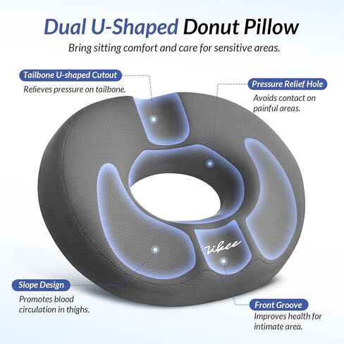 ZIKEE Dual U-Shaped Donut Pillow for Tailbone Pain, Hemorrhoid Pillow for Sitting with Pressure Relief Hole & Slope Design, Donut Seat Cushion for Coccyx, Postpartum & Post Surgery Sitting Relief in Saudi Arabia