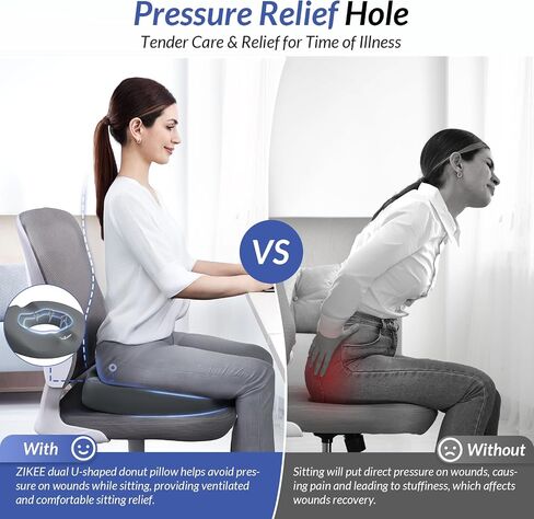 ZIKEE Dual U-Shaped Donut Pillow for Tailbone Pain, Hemorrhoid Pillow for Sitting with Pressure Relief Hole & Slope Design, Donut Seat Cushion for Coccyx, Postpartum & Post Surgery Sitting Relief in Saudi Arabia