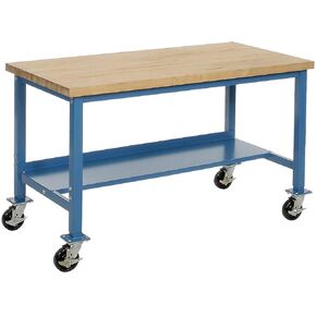 Global Industrial Mobile Production Workbench, Maple Butcher Block Square Edge, 48" W x 30" D, Blue in Saudi Arabia