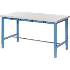 Global Industrial 48"W x 36"D Adjustable Height Workbench, Power Apron, 1-1/4" Thick ESD Laminate Safety Edge, Blue in Saudi Arabia