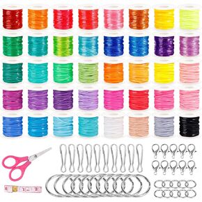 Caydo Plastic Lanyard String Kit, 15 Colors 2 Style Plastic String, Boondoggle String Kits with 40Pcs Key Chain Accessories and Instruction, Gimp String for Crafts, Keychain, Bracelet, Jewelry in Kuwait