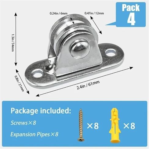 2/4PCS Stainless Steel Pulley Block Kit Silent Pulley Heavy Duty Fixed Pulley Detachable Loading 176Lb Lifting Wheel Moving Tool(2pcs) in Saudi Arabia