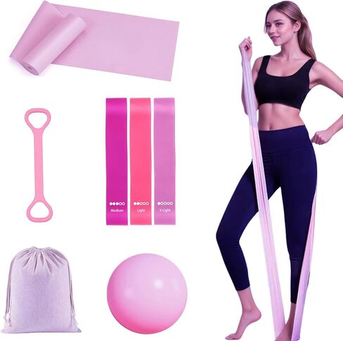 ملحقات لوحات بيلاتيس مع نطاقات المقاومة ، مجموعات بيلاتيس ، مجموعة بيلاتيس بولاتيس مصلحة مجموعة 5 في 1Multifunctional Pilates Essentials Kit للنساء (الوردي) in Kuwait