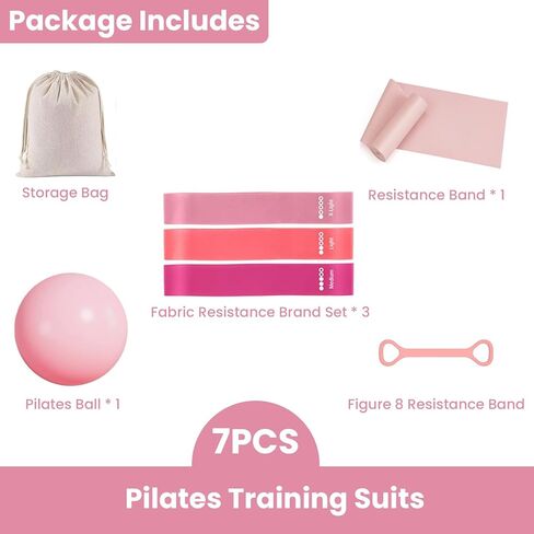 ملحقات لوحات بيلاتيس مع نطاقات المقاومة ، مجموعات بيلاتيس ، مجموعة بيلاتيس بولاتيس مصلحة مجموعة 5 في 1Multifunctional Pilates Essentials Kit للنساء (الوردي) in Kuwait