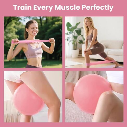 ملحقات لوحات بيلاتيس مع نطاقات المقاومة ، مجموعات بيلاتيس ، مجموعة بيلاتيس بولاتيس مصلحة مجموعة 5 في 1Multifunctional Pilates Essentials Kit للنساء (الوردي) in Kuwait