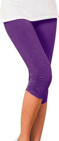 Capris Leggings for Women Knee Length Stretch Yoga Capris High Waisted Tummy Control No See-Thru Tights Lounge Pants in Kuwait