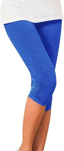 Capris Leggings for Women Knee Length Stretch Yoga Capris High Waisted Tummy Control No See-Thru Tights Lounge Pants in Kuwait