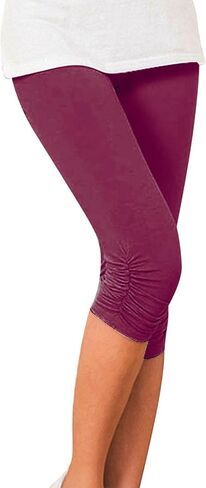 Capris Leggings for Women Knee Length Stretch Yoga Capris High Waisted Tummy Control No See-Thru Tights Lounge Pants in Kuwait