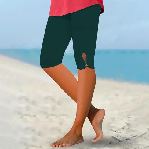 Capri Leggings for Women Knee Length Comfy Lightweight Summer Soft Cut Out Lounge High Waisted Beach Capri Yoga Pants in Kuwait