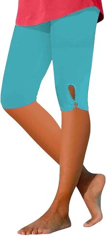 Capri Leggings for Women Knee Length Comfy Lightweight Summer Soft Cut Out Lounge High Waisted Beach Capri Yoga Pants in Kuwait