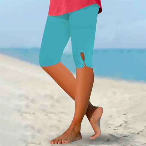 Capri Leggings for Women Knee Length Comfy Lightweight Summer Soft Cut Out Lounge High Waisted Beach Capri Yoga Pants in Kuwait