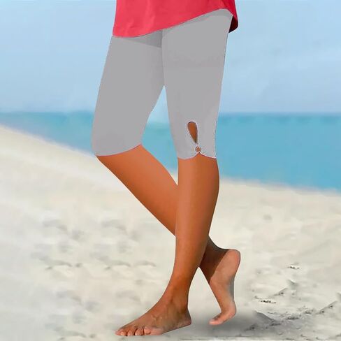Capri Leggings for Women Knee Length Comfy Lightweight Summer Soft Cut Out Lounge High Waisted Beach Capri Yoga Pants in Kuwait