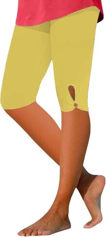 Capri Leggings for Women Knee Length Comfy Lightweight Summer Soft Cut Out Lounge High Waisted Beach Capri Yoga Pants in Kuwait