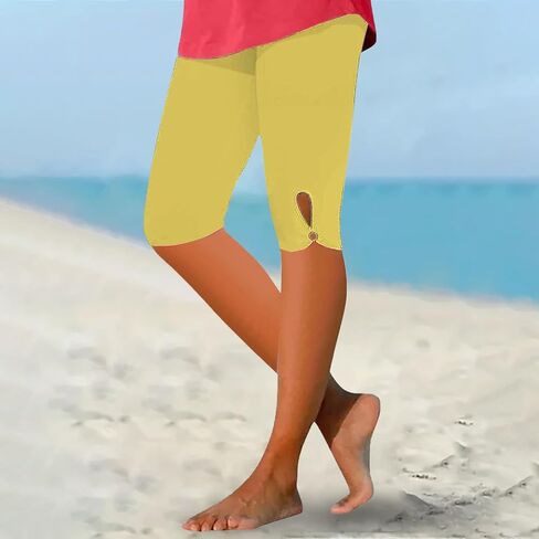 Capri Leggings for Women Knee Length Comfy Lightweight Summer Soft Cut Out Lounge High Waisted Beach Capri Yoga Pants in Kuwait