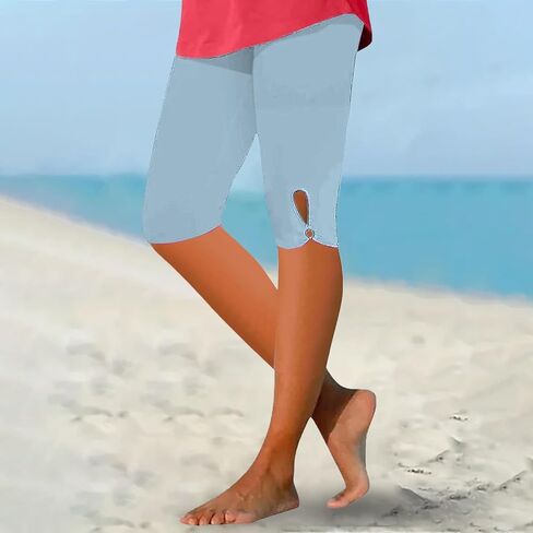 Capri Leggings for Women Knee Length Comfy Lightweight Summer Soft Cut Out Lounge High Waisted Beach Capri Yoga Pants in Saudi Arabia