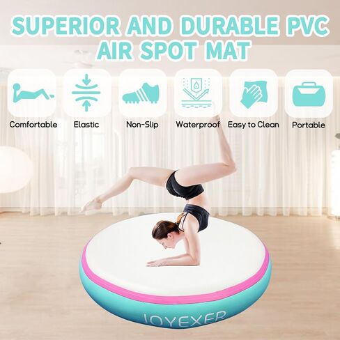 Inflatable Air Spot Mat 3.3FT Gymnastics Tumbling Mat 8Inch Thick Tumble Track Round Springboard Waterproof with Air Pump for Home Use/Yoga/Gym/Training/Cheerleading/Water in Saudi Arabia
