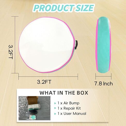 Inflatable Air Spot Mat 3.3FT Gymnastics Tumbling Mat 8Inch Thick Tumble Track Round Springboard Waterproof with Air Pump for Home Use/Yoga/Gym/Training/Cheerleading/Water in Saudi Arabia