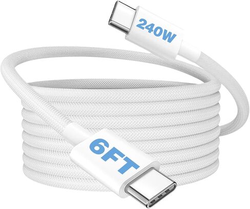 240W USB-C Charger Cable 6ft ، 2M USBC إلى USBC المنسوج سريع الشحن النوع C متوافق مع MacBook Pro/Macbook Air/iPad/iPhone 16/15/16E/Pro Max/Plus ، Mini 7th/6th ، Samsung Galaxy S23/S23+S2TRA in Saudi Arabia
