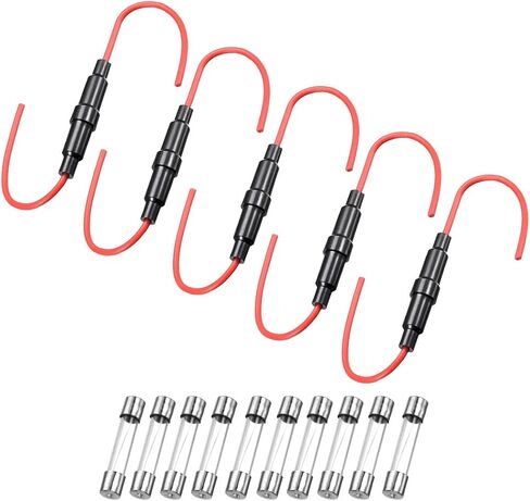UXCELL 5 PCS 6x30MM مضمّن نوع المسمار حامل الصمامات 16 GAUGE AWG RED WIRE مع 10 PCS 10A الصمامات الزجاجية السريعة in Kuwait