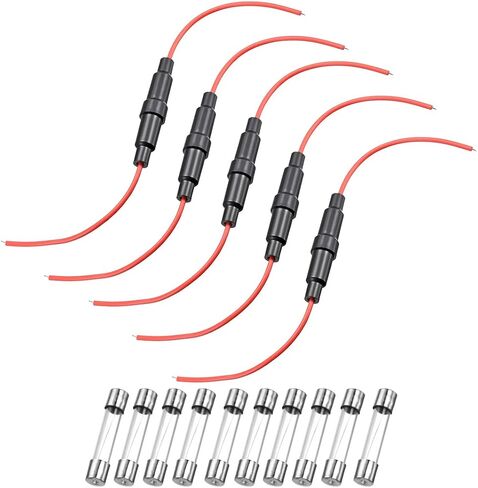 uxcell 5 Pcs 6x30mm Inline Screw Type Fuse Holder 16 Gauge AWG Red Wire with 10 Pcs 10A Fast Blow Glass Fuses in Saudi Arabia