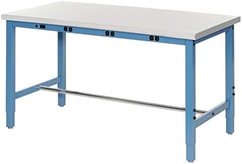 Global Industrial 48"W x 36"D Adjustable Height Workbench, Power Apron, 1-1/4" Thick ESD Laminate Safety Edge, Blue in Saudi Arabia