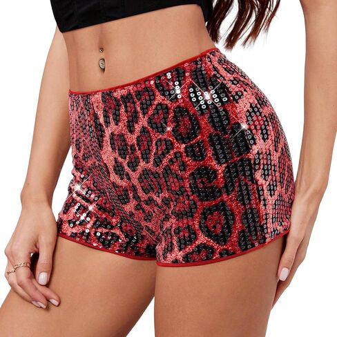 Ammiko Women’s Cheetah Print Micro Shorts Sequin Leopard Shorts Low Rise Y2K Sexy Short Mini Have Booty Club Outfits in Kuwait