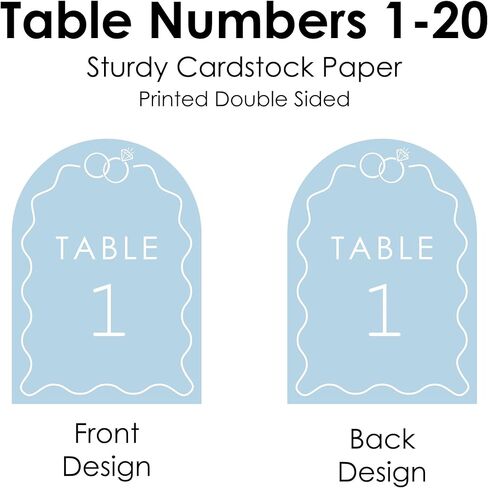 مجموعة كبيرة من السعادة خواتم الزفاف الأزرق الأزرق أرقام ، المشاركة وديكور حفل الذكرى ، قطع الزفاف ، بطاقات 5 × 7 بوصات على الوجهين ، أرقام الطاولة-1-20 in Kuwait