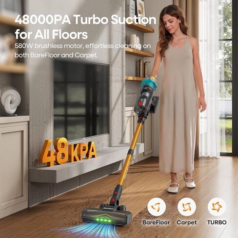 منظف ​​فراغ اللاسلكي ، تم ترقيته 580W 48KPa 65mins cleaners منظفات المنزل للمنزل ، وعصا الفراغ مع شاشة ذاتية اللمس واللمس ، والفراغ المحمول المضاد لليد لشعر الحيوانات الأليفة ، والأرضيات ، والسجاد ، و K10 in Kuwait
