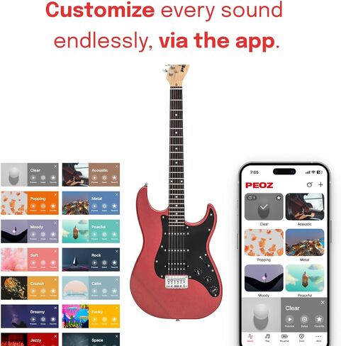 PEOZ Electric Guitar, Smart Digital Guitar with 35 Sound Effects, Built-in Tuner, USB Interface, 5W Speaker, (Deep Black) in Saudi Arabia