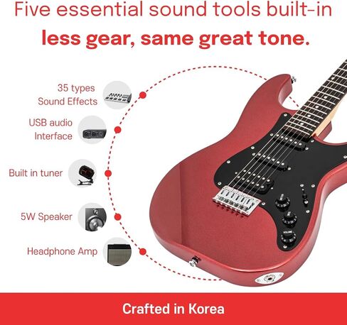PEOZ Electric Guitar, Smart Digital Guitar with 35 Sound Effects, Built-in Tuner, USB Interface, 5W Speaker, (Deep Black) in Saudi Arabia