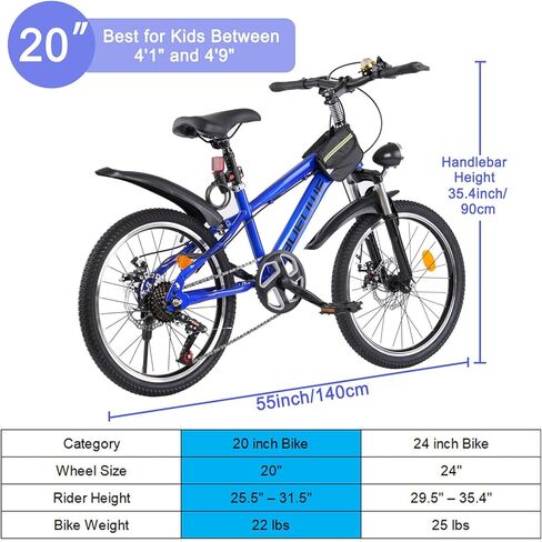 Kids Bike for Boys & Girls Ages 7–12, 20/24 Inch Mountain Bicycle with 7-Speed Gear, Dual Disc Brakes, Suspension Fork, LED Headlight – Youth Bike for Outdoor Riding in Saudi Arabia