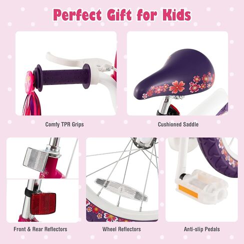 Baby Joy Kids Bike ، 12 14 16 18 بوصة أطفال دراجة مع عجلات تدريب قابلة للفصل ، سلة تخزين ، مقعد ومقبض قابل للتعديل ، القوس أو اللافتة ، دراجة الفتيات لمدة 3-8 سنوات in Kuwait