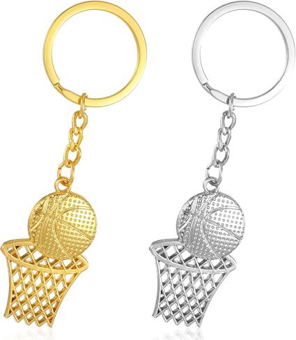 2 PCS Basketball Keychain, Metal Basketball Hoop Keychain, Gold Basketball Keychains Sliver Sports Keychains Mini Cute Backpack Keychain for Men Boys Birthday Gifts in Saudi Arabia