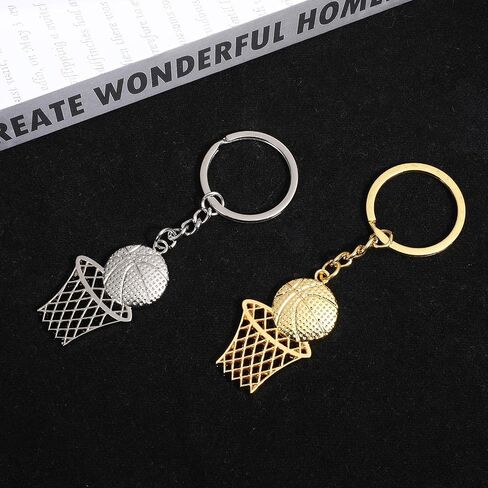 2 PCS Basketball Keychain, Metal Basketball Hoop Keychain, Gold Basketball Keychains Sliver Sports Keychains Mini Cute Backpack Keychain for Men Boys Birthday Gifts in Saudi Arabia