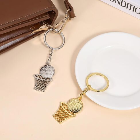 2 PCS Basketball Keychain, Metal Basketball Hoop Keychain, Gold Basketball Keychains Sliver Sports Keychains Mini Cute Backpack Keychain for Men Boys Birthday Gifts in Saudi Arabia
