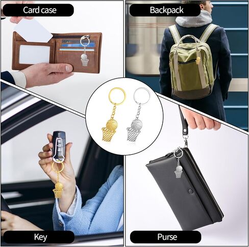 2 PCS Basketball Keychain, Metal Basketball Hoop Keychain, Gold Basketball Keychains Sliver Sports Keychains Mini Cute Backpack Keychain for Men Boys Birthday Gifts in Saudi Arabia
