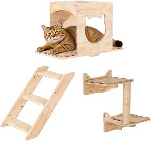 Wall Mounted Cat Tree - 7 PCS Cat Wall Shelves & Perches with Tall Sisal Scratching Posts, Wall Mount Cat Climbing Tree & Space-Saving Furniture for Indoor Cats to Climb, Scratch & Lounge in Saudi Arabia