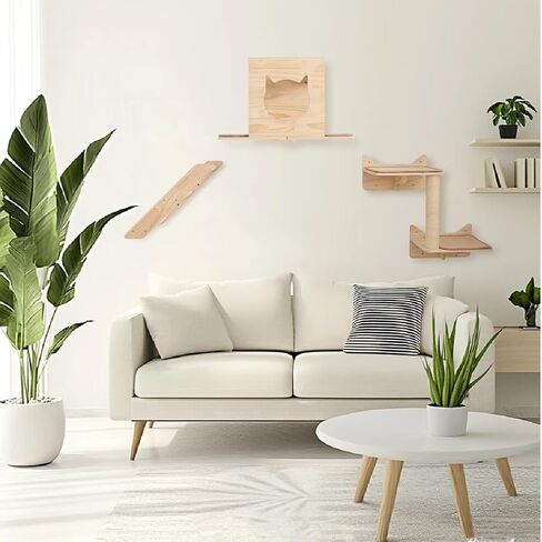 Wall Mounted Cat Tree - 7 PCS Cat Wall Shelves & Perches with Tall Sisal Scratching Posts, Wall Mount Cat Climbing Tree & Space-Saving Furniture for Indoor Cats to Climb, Scratch & Lounge in Saudi Arabia
