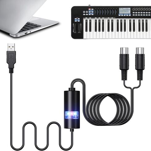 MIDI USB Interface Cable Adapter With Input & Output for Piano Keyboard/Synthesizer, Professional Recording & Editing on Windows/Mac, Black (6.5Ft) in Saudi Arabia