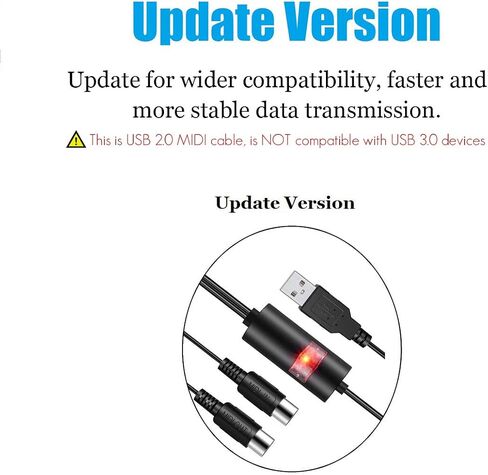 MIDI USB Interface Cable Adapter With Input & Output for Piano Keyboard/Synthesizer, Professional Recording & Editing on Windows/Mac, Black (6.5Ft) in Saudi Arabia