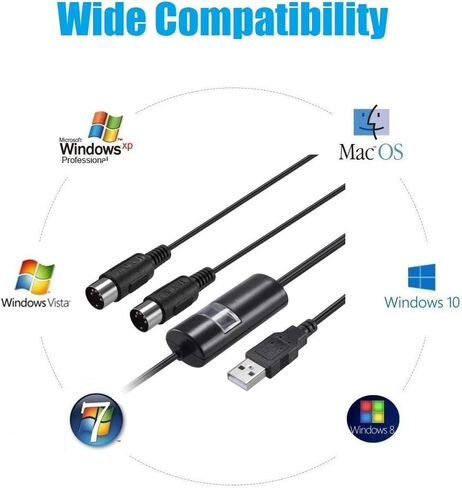 MIDI USB Interface Cable Adapter With Input & Output for Piano Keyboard/Synthesizer, Professional Recording & Editing on Windows/Mac, Black (6.5Ft) in Saudi Arabia