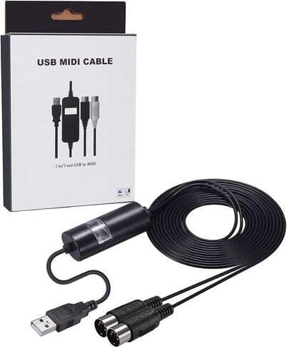 MIDI USB Interface Cable Adapter With Input & Output for Piano Keyboard/Synthesizer, Professional Recording & Editing on Windows/Mac, Black (6.5Ft) in Saudi Arabia
