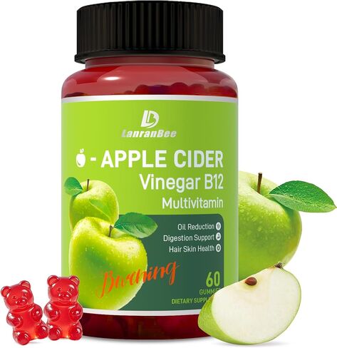 غلام خلات عصير التفاح مع الفيتامينات B12 مكملات ACV متعددة الفيتامينات-تدعم الهضم ، الطاقة ، إدارة الوزن وصحة الأمعاء-نباتي ، غير محلي ، خالية من الغلوتين-60 عددًا in Kuwait