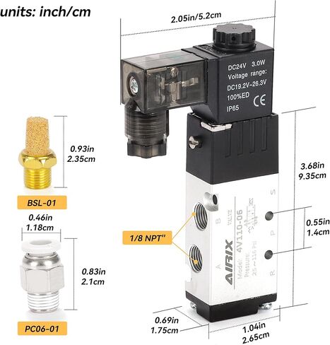 4v210-08 ملف لولبي ملهى هوائي DC24V ، 2 وضع 5 ، 1/4 "NPT ، ملف واحد تفعيل ، صمام الهواء الكهربائي سريع الاستجابة مع صندوق الوصلات وتوصيلات سريعة in Kuwait