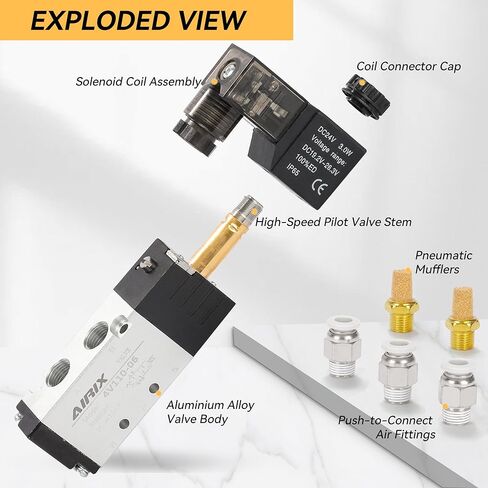 4v210-08 ملف لولبي ملهى هوائي DC24V ، 2 وضع 5 ، 1/4 "NPT ، ملف واحد تفعيل ، صمام الهواء الكهربائي سريع الاستجابة مع صندوق الوصلات وتوصيلات سريعة in Kuwait