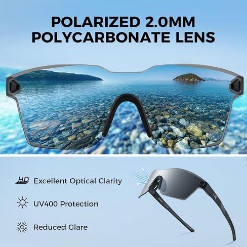 KastKing Tarkio Polarized Fishing Sunglasses, Large Single PC Lenses, Rimless Wrap Design, UV400 Protection Sports Sunglasses in Saudi Arabia