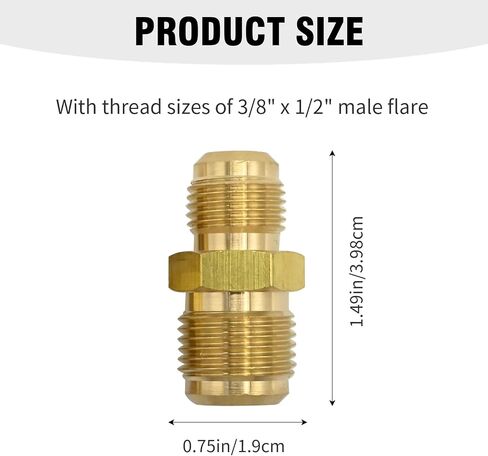 3Pcs Brass Tube Fitting, 3/8'' to 1/2'' Male Brass Flare Union Connector, Gas Adapter Fitting Connector for Oil Gas Systems Plumbing Refrigeration Vacuum Equipment in Saudi Arabia