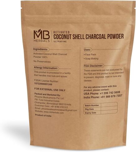 MB Herbals Activated Charcoal Powder from Coconut Shell 3.5 oz (100 Gram) Food Grade Coconut Charcoal Powder | For Detox | Face Packs and Masks| Soap Making | ToothPowder in Saudi Arabia